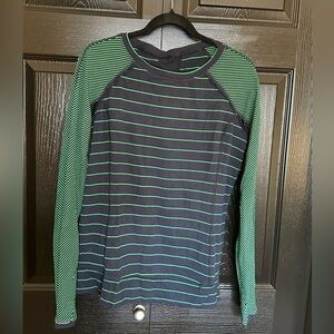 Lululemon Full Tilt Long Sleeve Shirt Slalom Stripe Inkwell Hyper Green Size 10